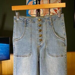 Women’s Chelsea & Violet Light Blue High-Waist Button-Fly Wide Leg Jeans